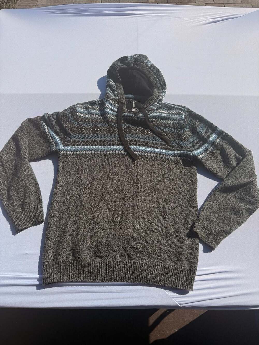 Jeans by Buffalo Knit Hoodie Sweater Men's Small Grey Nordic Aztec Pattern